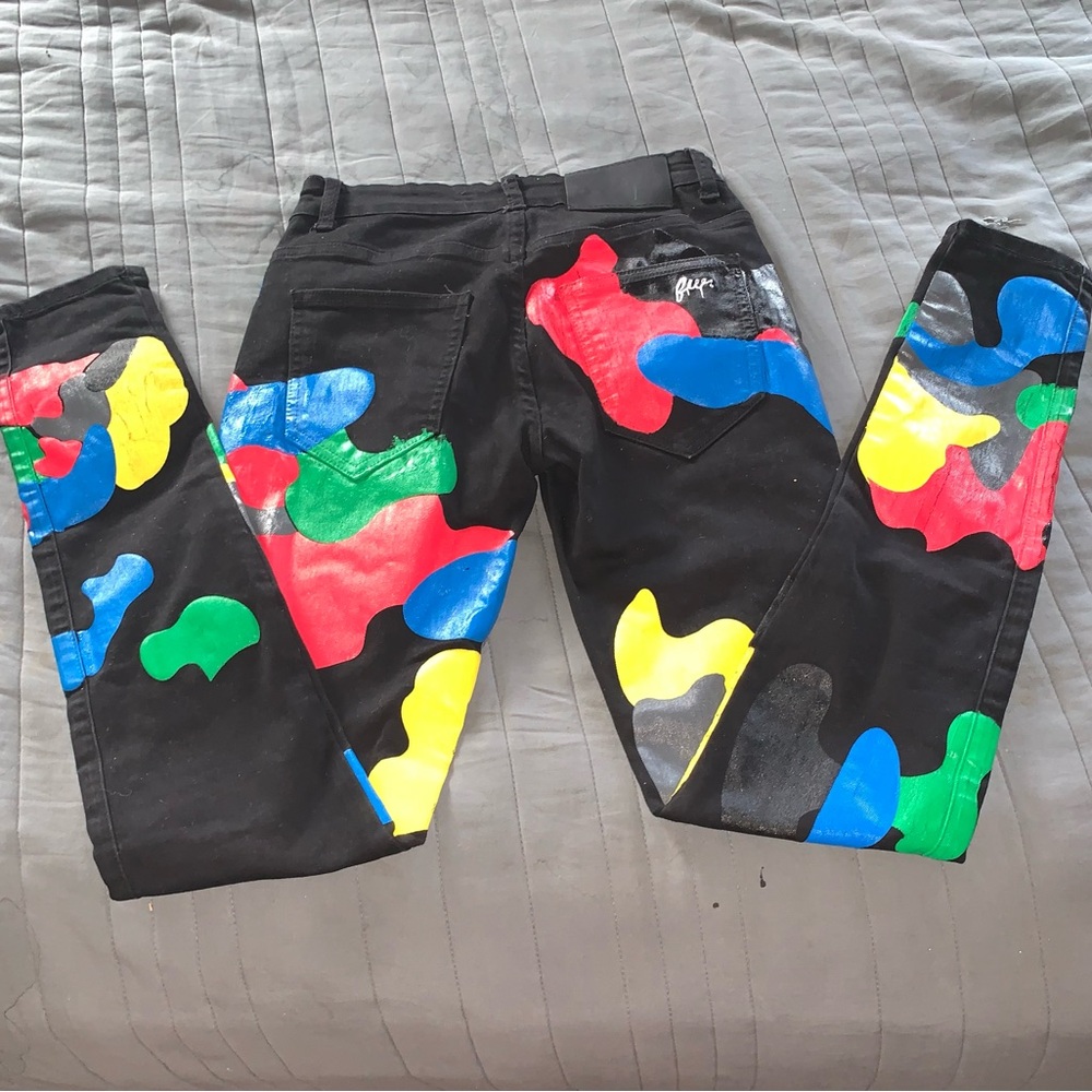 Colorful Abstract Print Jeans - Picture 2 of 2